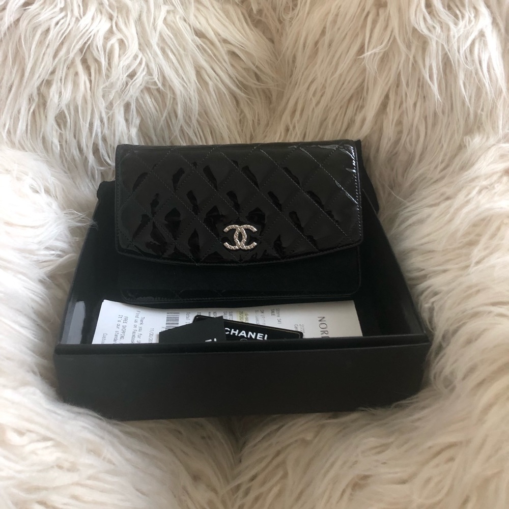 Chanel Black Patent Leather WOC Wallet on Chain